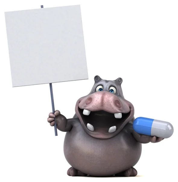 Fun hippo holding pill — Stock Photo, Image