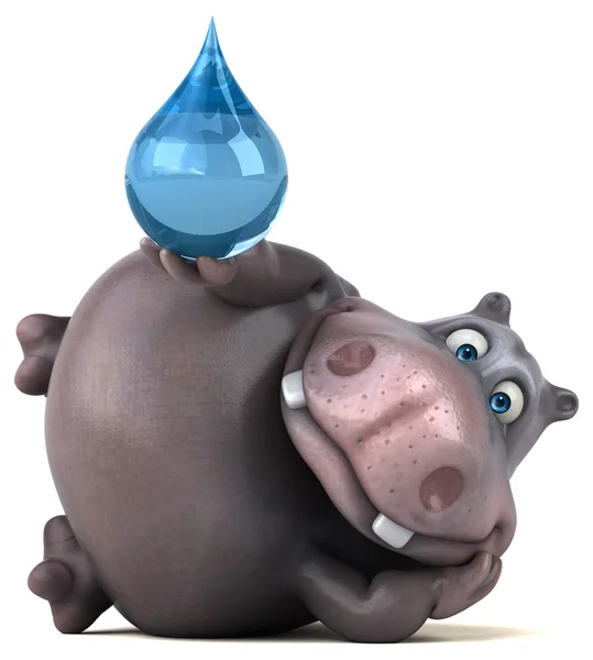 Leuk hippo bedrijf waterdrop — Stockfoto