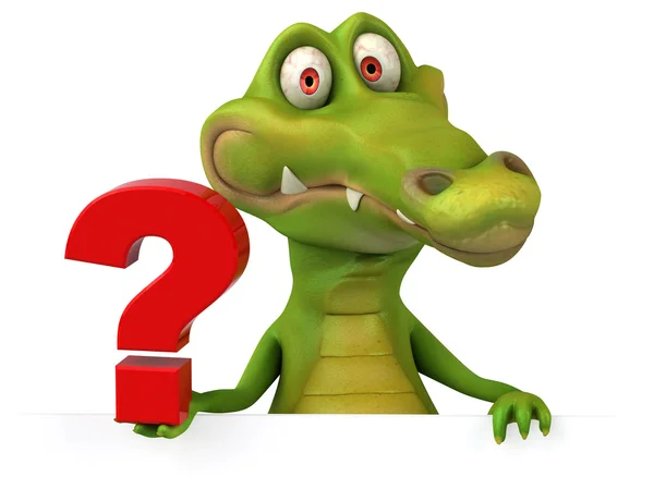 Crocodile holding question mark and card — Stock Photo, Image