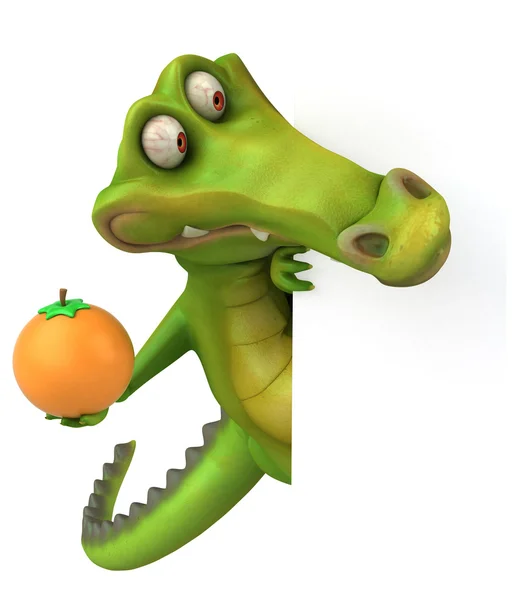 Krokodil mit Orange und Karte — Stockfoto