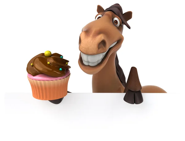 Pferd mit Cupcake und Karte — Stockfoto