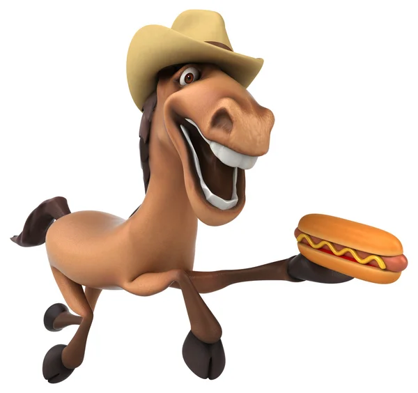 Horse holding hotdog — Stock Photo, Image
