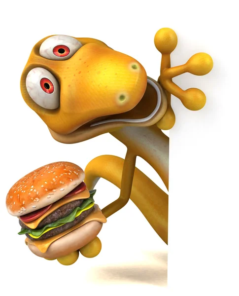 Kertenkele holding burger — Stok fotoğraf
