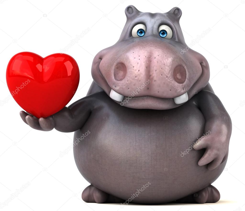 Fun hippo holding heart
