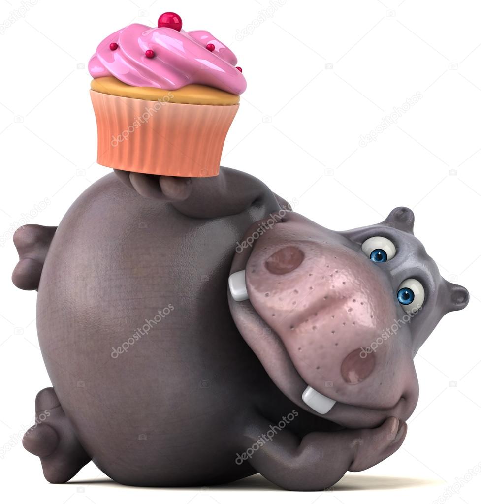  hippo holding cupcake 