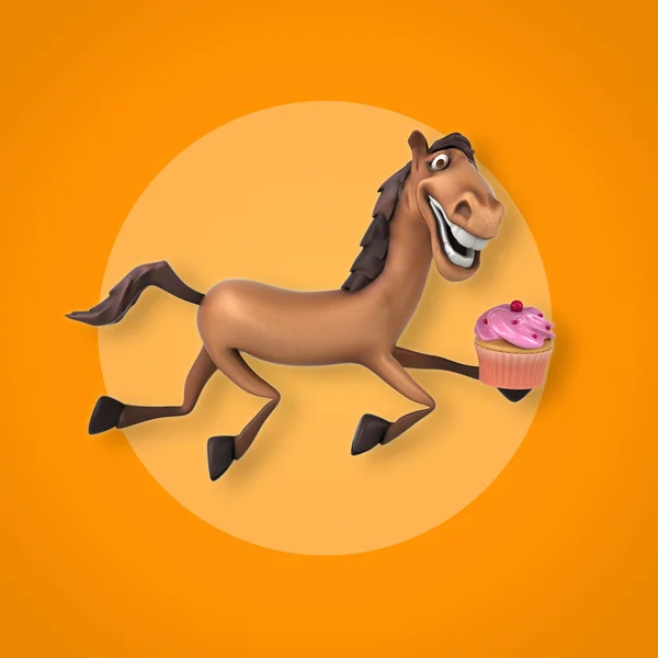 Horse holding cupcake — Stock Photo, Image