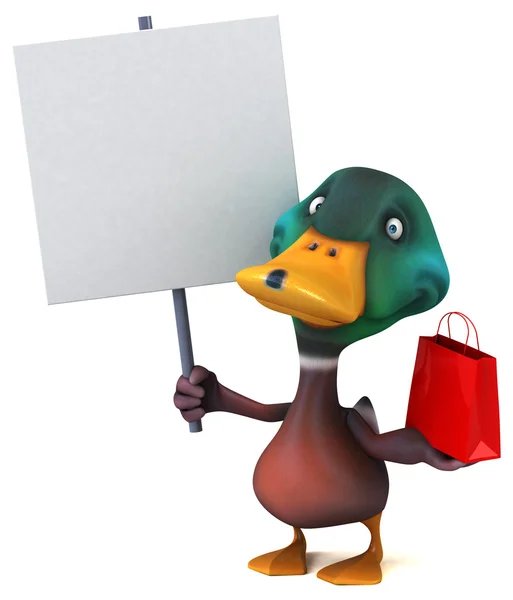 Duck holding card and bag — Stock Photo, Image