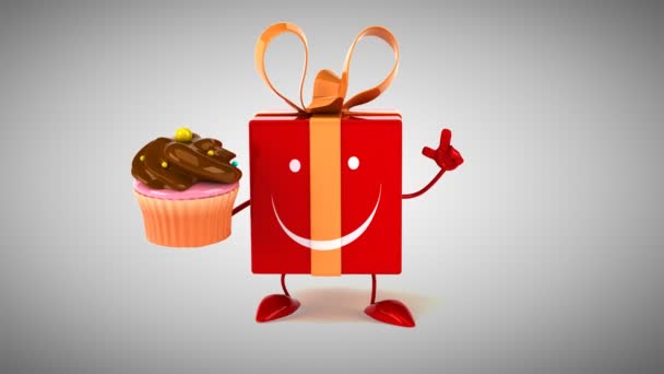 Rotes Geschenk mit Cupcake — Stockvideo