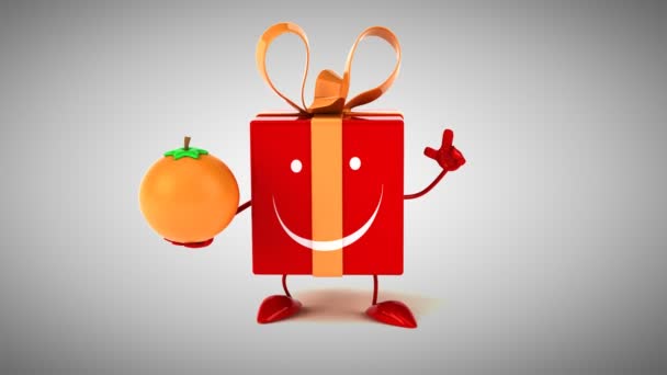 Lustiges Geschenk mit Orange — Stockvideo