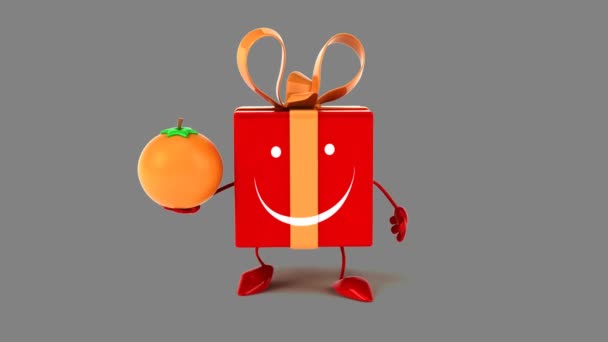 Lustiges Geschenk mit Orange — Stockvideo