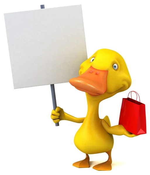 Duck holding  card and bag — Stock Photo, Image