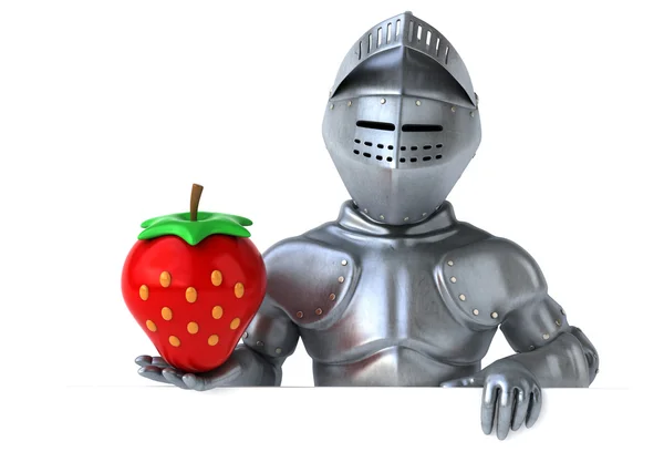 Knight holding card and strawberry — Stock Photo, Image