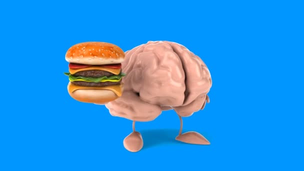 Divertido cerebro celebración hamburguesa — Vídeo de stock