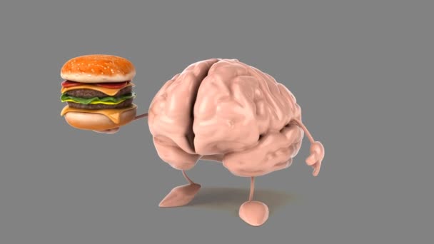 Komik beyin holding burger — Stok video