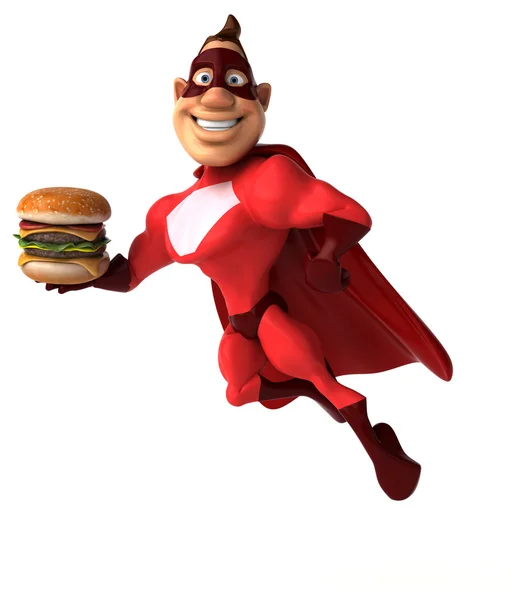 Супергерой держит бургер — стоковое фото