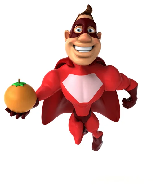 Süper kahraman holding turuncu — Stok fotoğraf