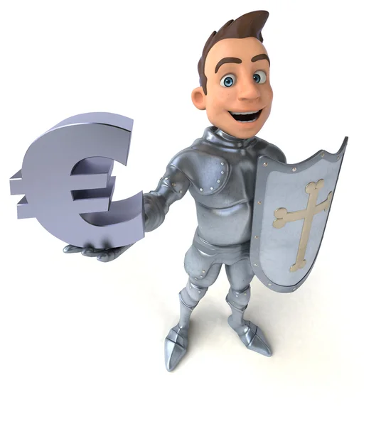 Knight holding eurotecknet — Stockfoto