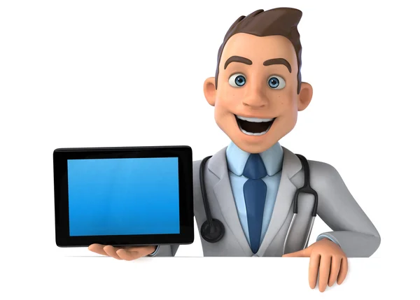 Dokter bedrijf kaart en tablet — Stockfoto