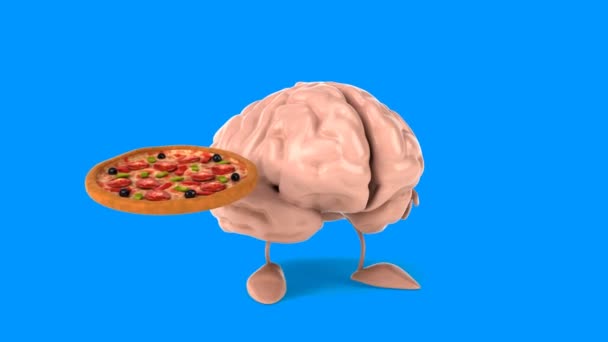 Lustiges Gehirn, das Pizza hält — Stockvideo