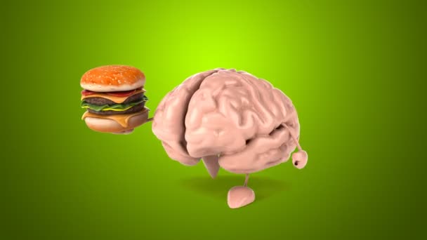 Funny hersenen bedrijf Hamburger — Stockvideo