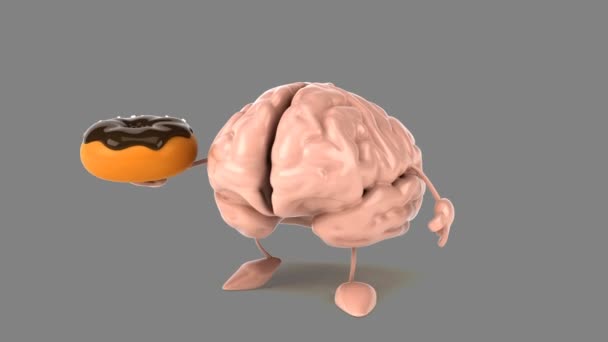 Donut cérebro engraçado segurando — Vídeo de Stock