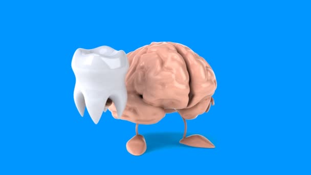 Cerebro divertido sosteniendo diente — Vídeo de stock