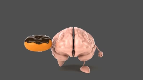 Funny brain holding donut — Stock Video