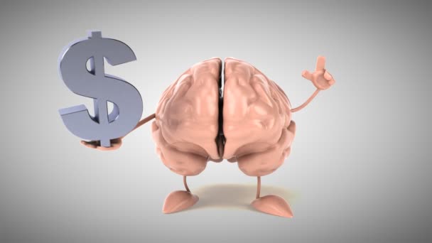 Funny brain holding dollar sign — Stock Video