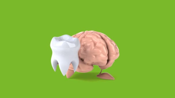 Cerebro divertido sosteniendo diente — Vídeo de stock