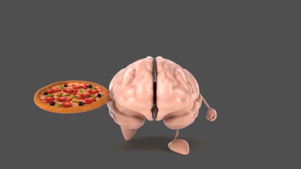 Drôle Cerveau tenant pizza — Video