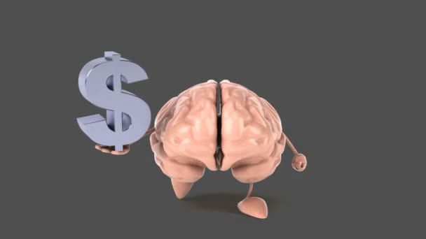 Cerebro divertido sosteniendo signo de dólar — Vídeo de stock