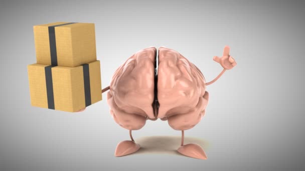 Engraçado cérebro segurando caixas — Vídeo de Stock