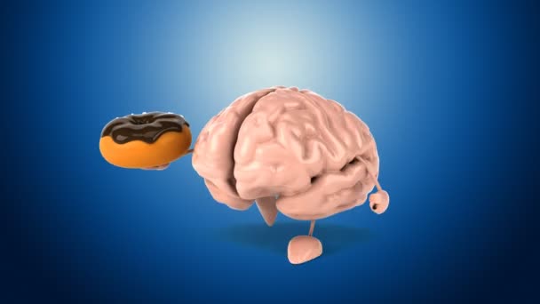 Divertido cerebro sosteniendo donut — Vídeo de stock