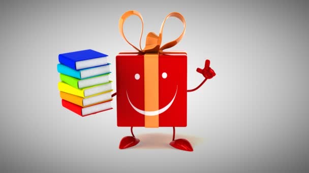 Lustiges Geschenk mit Büchern — Stockvideo