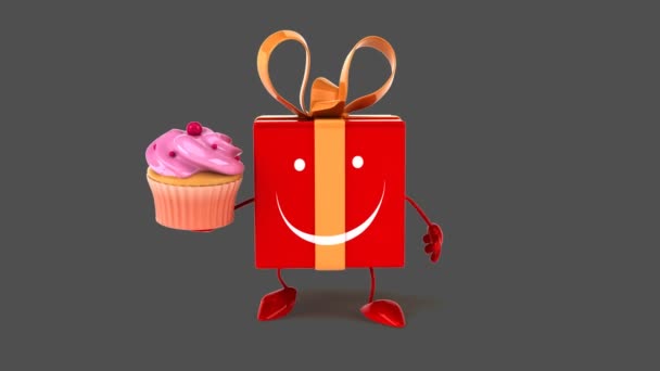 Lustiges Geschenk mit Cupcake — Stockvideo