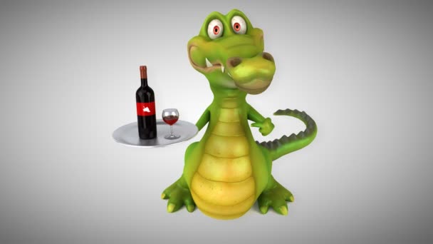 Crocodile holding wine — стоковое видео