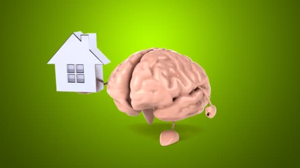Cérebro engraçado segurando sinal de casa — Vídeo de Stock