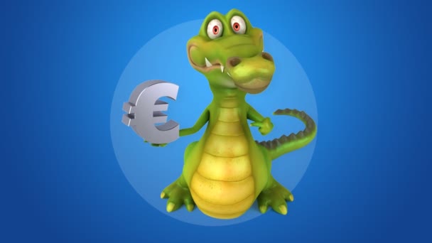 Crocodile holding euro sign — Stock Video