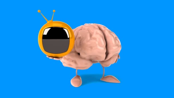 Funny brain holding tv — Stock Video