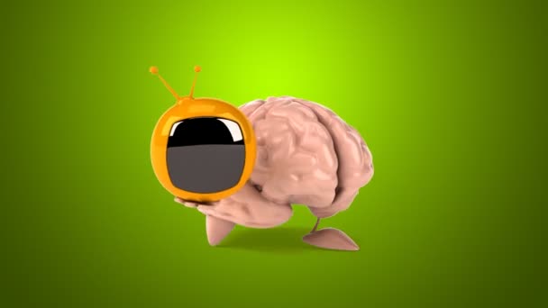 Cerveau drôle tenant la télévision — Video