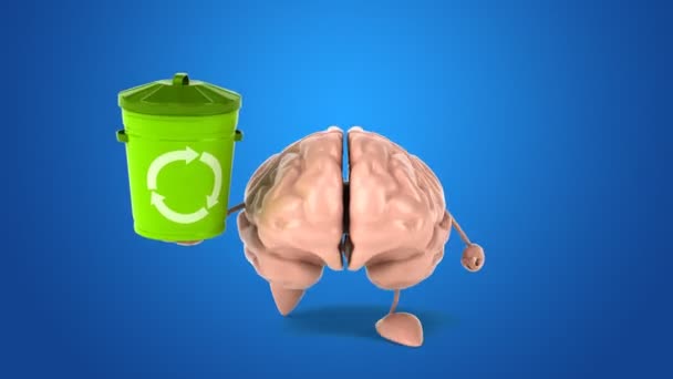 Funny brain holding bin — Stock Video