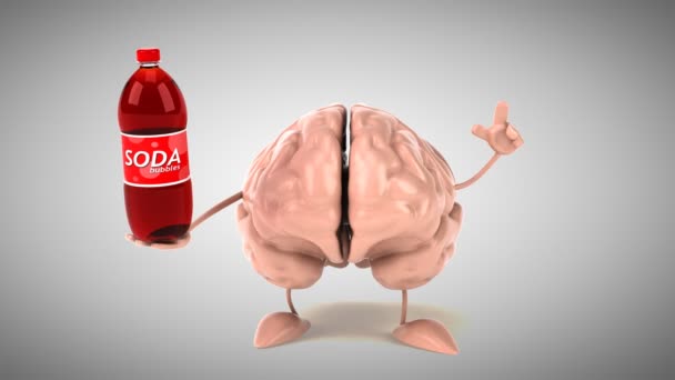 Cerebro divertido sosteniendo soda — Vídeo de stock