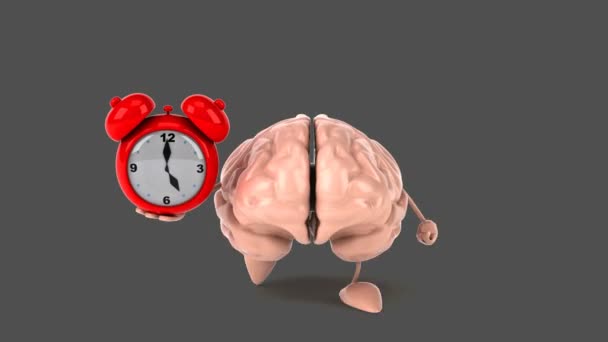 Cerebro divertido celebración de despertador — Vídeos de Stock