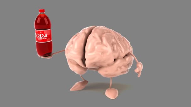 Komik beyin holding soda — Stok video