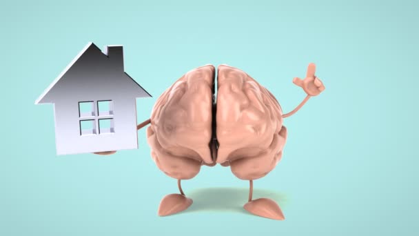 Funny brain holding house sign — Stock Video