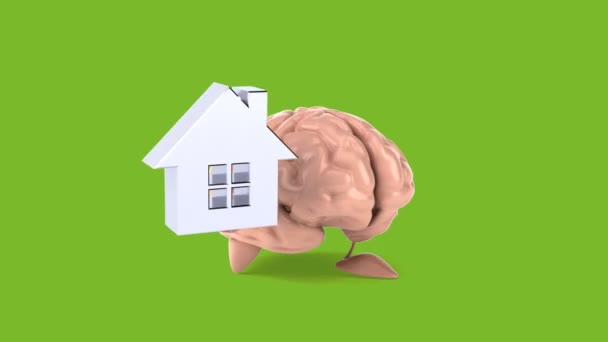 Cerebro divertido sosteniendo signo de la casa — Vídeos de Stock