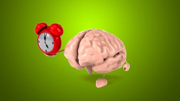 Otak lucu memegang jam alarm — Stok Video