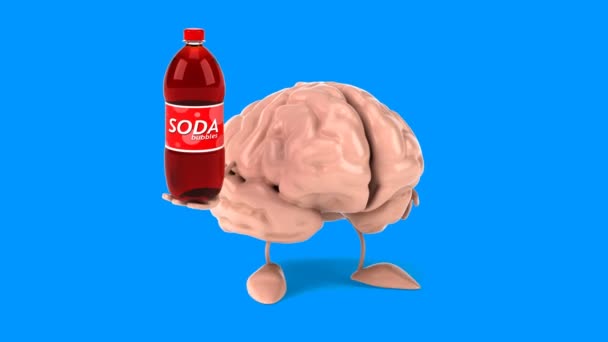 Grappige hersenen bedrijf soda — Stockvideo