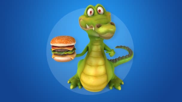 Krokodil hält Burger — Stockvideo