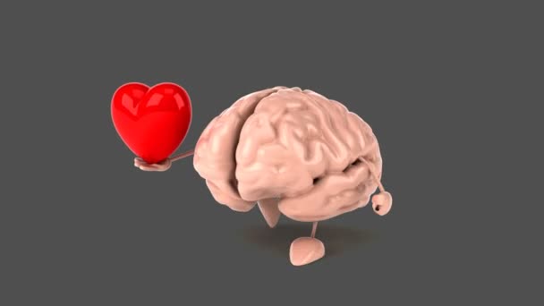 Funny brain holding heart — Stock Video